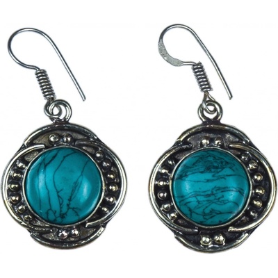 Sanu Babu Nepálské visací naušnice vykládané tyrkenitem, délka 40mm, kov