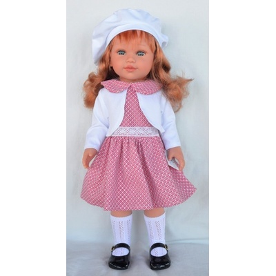 Vestida de Azul COR 909 Coral con vestido rojo con chaqueta y boina blanca 45 cm