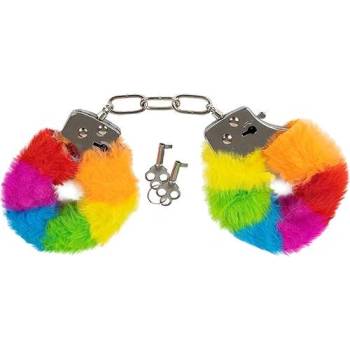 Spencer And Fleetwood Метални белезници с пух - прайд версия "rainbow handcuffs