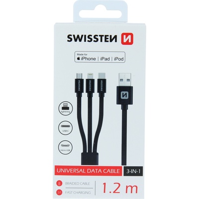 Swissten 72501101 3in1 dátový MFi, 1,2m, černý