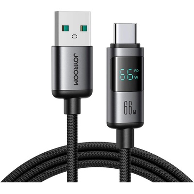 ACEFAST Здрав кабел с въжена оплетка с бързо зареждане за устройства с USB-C порт - Joyroom S-A16 Pro Prism Series Digital Display USB-A to USB-C Cable (черен) (120 см) (S-A16 PRO_AC)