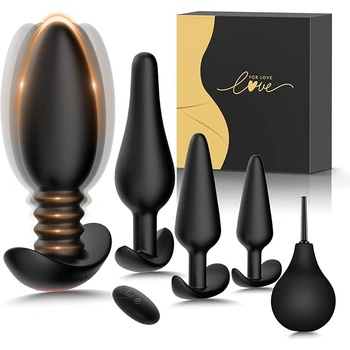 SuperLove Butt Plug Training Kit & Anal Vibrator with Remote Black