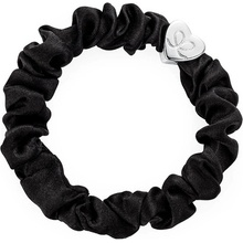 By Eloise Silver Heart Silk Scrunchie –⁠ Black