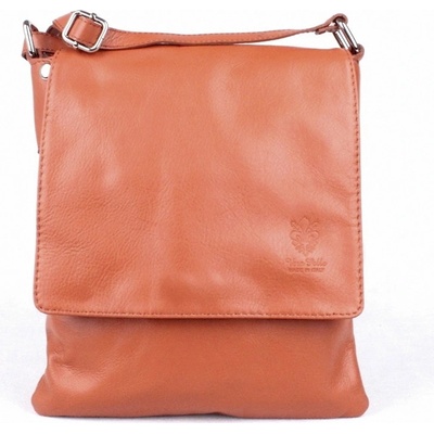 Světlestředně velká kožená crossbody kabelka no. 88 hnědá