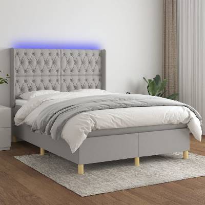 Petrashop 3139109 boxspring postel s matrací a LED světle šedá textil