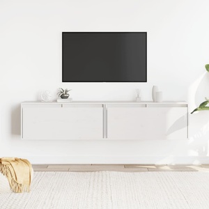 vidaXL Стенни шкафове, 2 бр, бели, 80x30x35 см, бор масив (813458)