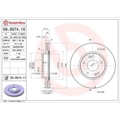 Brzdový kotúč BREMBO 09.9574.11