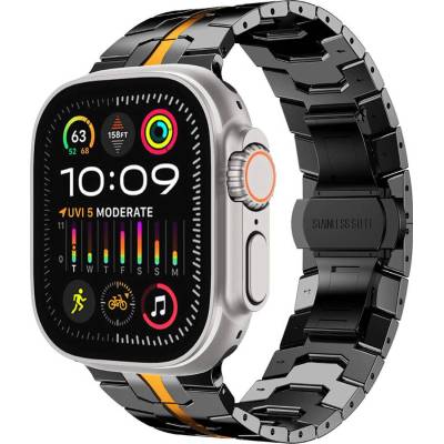 Techsuit Стоманена каишка за Apple Watch 42мм, 44мм, 45мм, 46мм, Ultra, Ultra 2 49мм - Techsuit Stainless Steel Watchband W063 (черен-оранжев) (W063 (KF2335569))