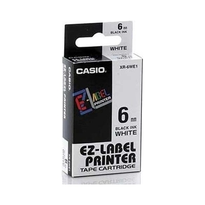 Casio originální páska do tiskárny štítků, Casio, XR-6WE1, černý tisk/bílý podklad, nelaminovaná, 8m, 6mm