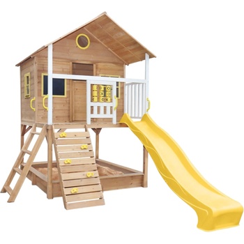 Ginger Home Дървена голяма детска къща Ginger Home - Пясъчник и Пързалка (C225)