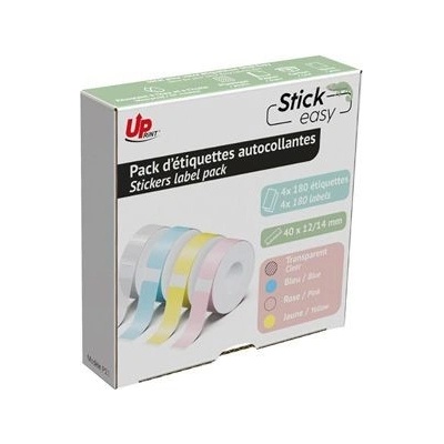 UPrint etikety 14mmx40mm, pink, yellow, blue, transparent, 180 etiket, UP21 4x180 PASTEL, (UP21 4x180 PASTEL)