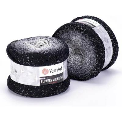YarnArt pletací / háčkovací příze FLOWERS MOONLIGHT 3253 šedo-černá, melírovaná (duhová), metalické vlákno, 260g/1000m