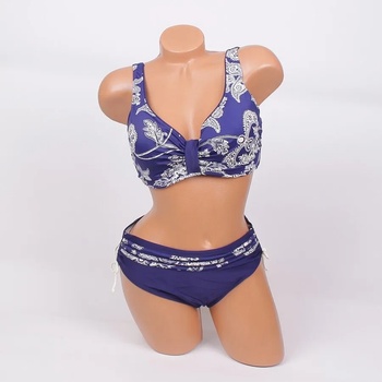 Image 1 of Тъмносин макси бански с бели флорални мотиви - чашка Е