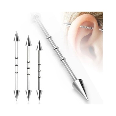 Šperky Eshop piercing do ucha se třemi malými obručemi a hrotovým zakončením C7.8