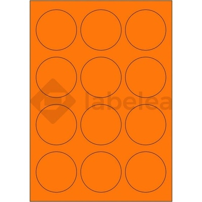 Labelea Samolepiace etikety kruh 60x60 mm signálne farebné papierové, na hárku A4, pre laserovú tlač, Farba etikiet Signálna oranžová, Počet hárkov v balení 100 EPY999060SO012S