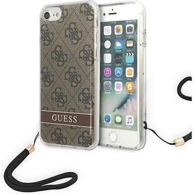 Кейс Guess GUOHCI8H4STW за iPhone SE 2022 / SE 2020/7/8, кафяв, твърд, 4G Print Strap (GUE002069-0)