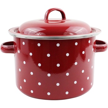 Elekom ТЕНДЖЕРА ЕК-2215 K - емайлирана, 5.7 Литра, Червена с бели точки, Индукционно дъно, Ø22х15 cм, Бял емайл отвътре (EK-2215 K)