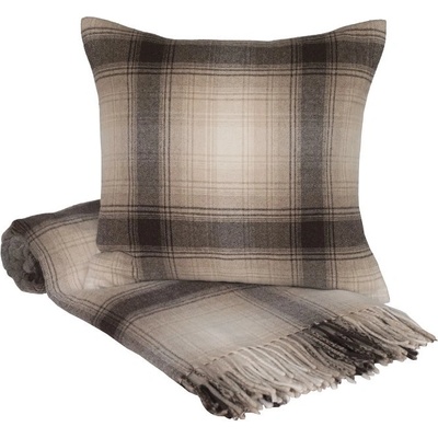 SCANquilt vlněný pléd Lamb káro béžovohnědá střední 130x200