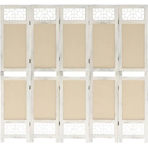 vidaXL Параван за стая, 5 панела, кремав, 175x165 cм, текстил (338560)