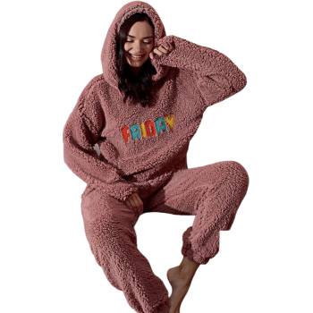 Image 1 of Дамски пухкав комплект в цвят пудра с надпис