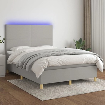 vidaXL Боксспринг легло с матрак и LED, светлосиво, 140x190 см, плат (3135269)