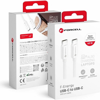 Forcell C338 USB-C na USB-C QC4.0 PD 3A 60 W 3m bílý