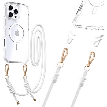 Tel Protect Хибриден удароустойчив кейс с MagSafe и връзка за носене през врата за iPhone 15 Pro Max - Tel Protect Stap Clear Magnetic Case MagSafe (бял-прозрачен)