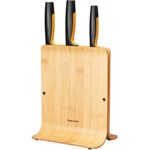 Fiskars Комплект ножове Fiskars Functional Form с бамбукова поставка, 3 бр