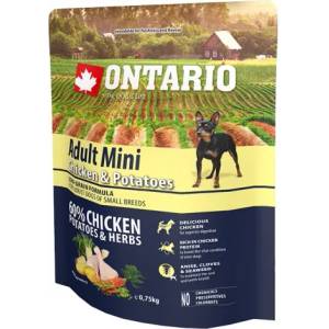 ONTARIO Adult Mini Chicken & Potatoes - пълноценна храна за пораснали кучета от малки породи с пиле и картофи 0, 75 кг, Чехия 214-10533