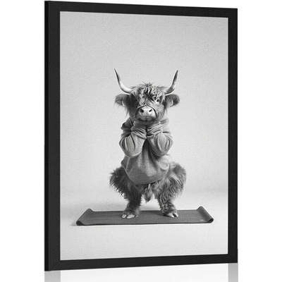 Plakát kráva cvičí jógu na podložce - 40x60 white