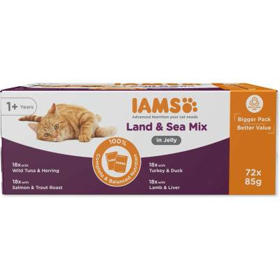 IAMS Delights mořské a suchozemské maso v želé multipack 72 x 85 g