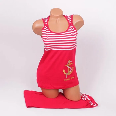 Пижама в червено и бяло райе с котва