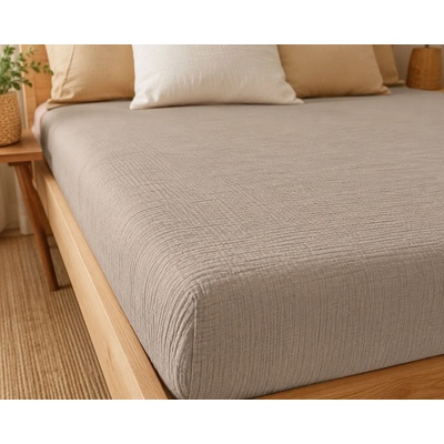 SLEEP WELL Mušelínové napínací prostěradlo UNI oříškové 100% bavlna s gumou 90x200x20