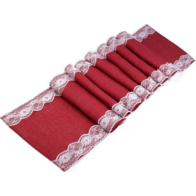 Behúň / obrus jutový s čipkou 30x300 cm - 1 ks 2 červená