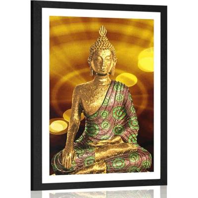 Plakát s paspartou socha Buddhy s abstraktním pozadím - 40x60 silver
