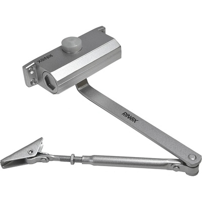 Hydraulický zavírač (148x36x56 mm) pro interiérové dveře, max. délka dveří: 850 mm / max. váha dveří: 45 kg, materiál: AL s povrchovou úpravou - stříbrná