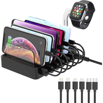 Choetech 6 Port USB Chargin Station with Apple Watch Stand - док станция с 6xUSB гнезда за зареждане за таблети и смартфони и Apple Watch (черен)