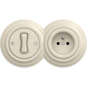 Reblig - ретро еднополюсен ключ № 1 и розетка 230 V с бежова рамка (RG0135D)