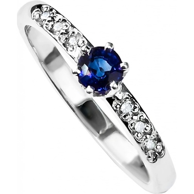 Stuchlík zlatý prsten se safírem a diamanty 015159
