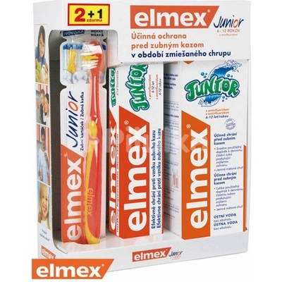 Elmex Junior Systém zubná kefka + zubná pasta 75 ml + ústna voda 400 ml darčeková sada