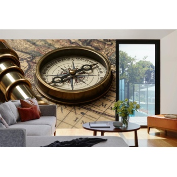 DIMEX ART s. r. o Самозалепваща се флизелинова фототапета стара карта и компас 375 x 250 см