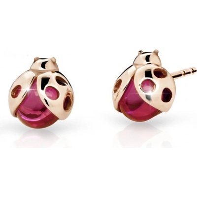 Danfil dětské náušnice berušky C2008 z růžového zlata s kamínky Ruby Dark zapínání balónek