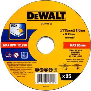 DEWALT - Комплект режещи дискове за неръждаема стомана 115x22, 23 мм, 25 бр. DT20593 (DT20593)