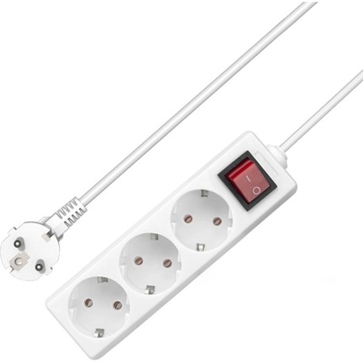 Удължител No brand, 3 гнезда, 250V, 16A, Кабел, 5m, С ключ, Бял - 17876 (17876)