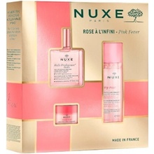 NUXE Pink Fever Zklidňující micelární voda Very Rose 100 ml, suchý olej na obličej, tělo a vlasy 50 ml, Hydratační balzám na rty Very Rose 15 g