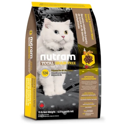Nutram T24 Nutram Total Grain-Free® Trout and Salmon Meal Recipe Cat Food, Натурална котешка рецепта БЕЗ зърно с Пъстърва и Сьомга, Приготвена за котки и котенца 1.8 кг