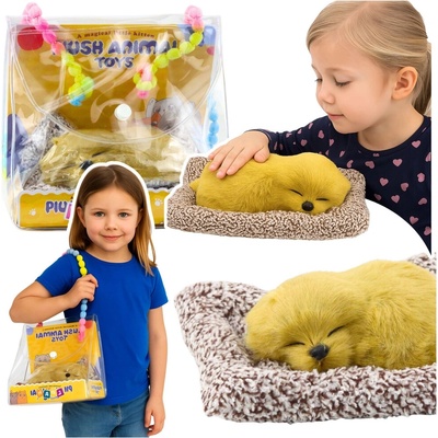 LEAN Toys Spiaci labrador na vankúšiku s mäkkým kožúškom a zvukmi