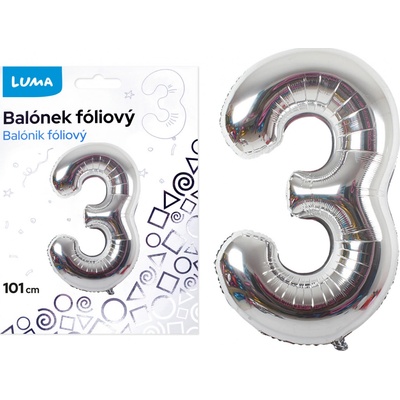 Balónek foliový č. 3 STŘÍBRNÝ 101cm