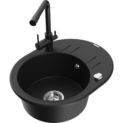 Mexen Kevin еднокоморна гранитена мивка с отцедник и кухненски смесител Duero, черен - 6517-77-671600-70 (6517-77-671600-70)