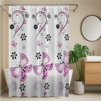 Kúpeľňový záves PVC ZPE6, rozmer 180x180cm, motýle s ornamentmi ružové, IMPOL TRADE